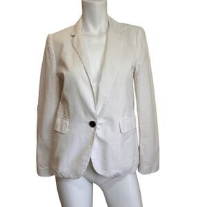 Jenni Kayne White Searsucker One Button Lined Blazer Flawed!!! sz S